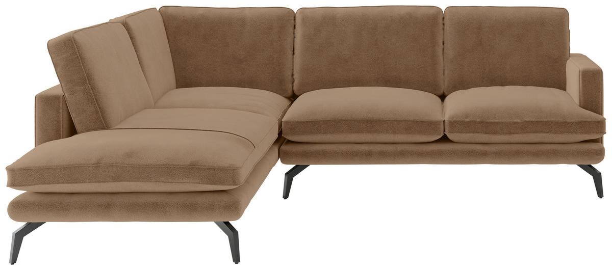 ECKSOFA in Flachgewebe Braun  - Dunkelgelb/Schwarz, Design, Textil/Metall (202/250cm) - Livetastic