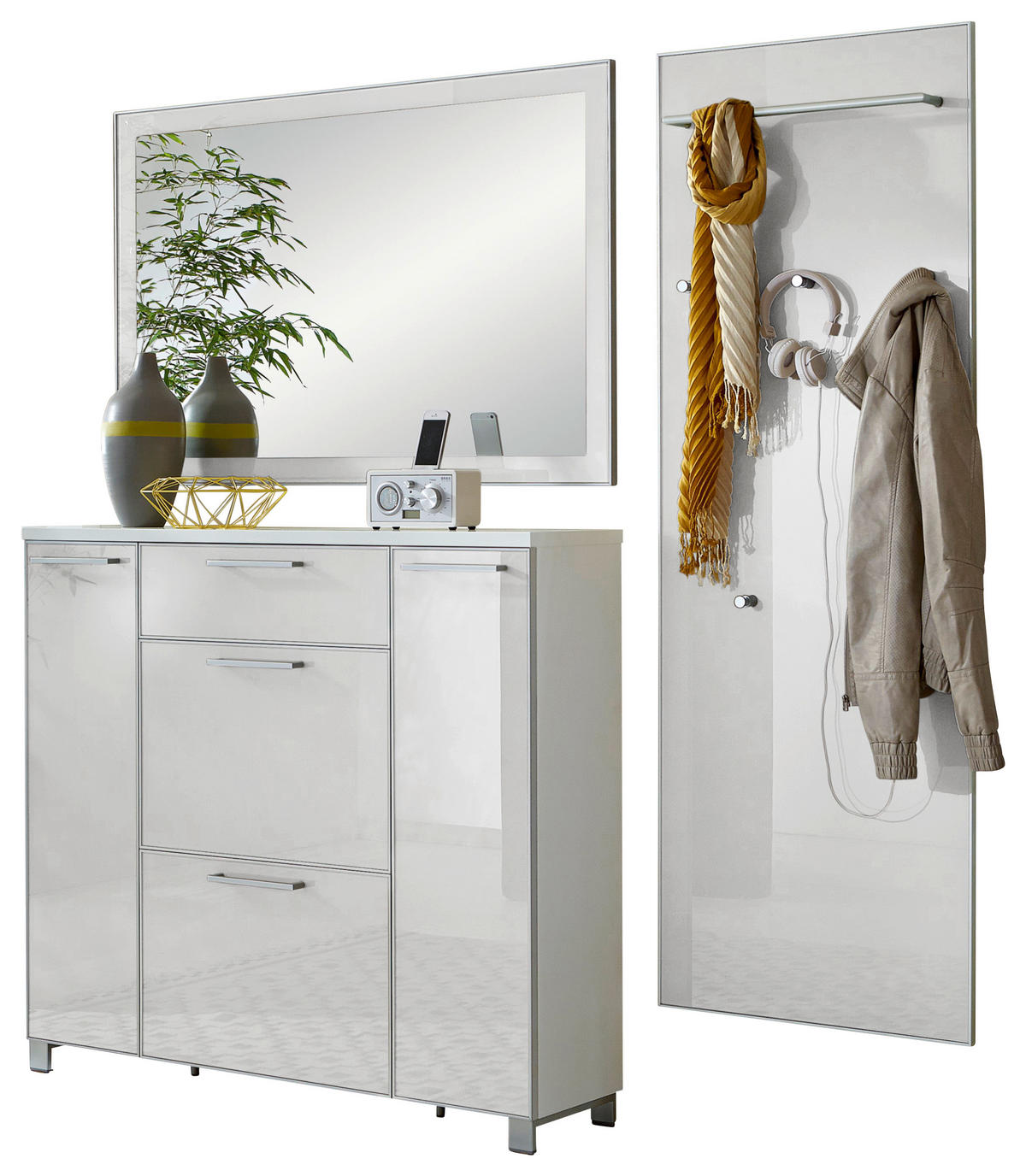 GARDEROBE 3-teilig  in 190/195/31 cm  - Weiss, Design, Glas/Holzwerkstoff (190/195/31cm)