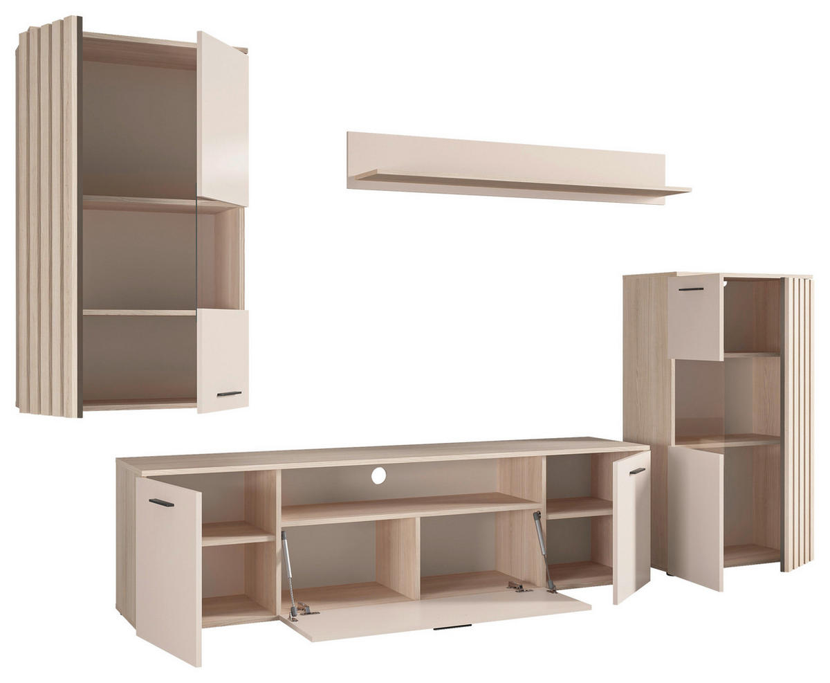 REGAL ZA DNEVNI BORAVAK boje hrasta, kašmir   - kašmir/boje hrasta, Moderno, staklo/drvni materijal (290/190/40cm) - Hom`in