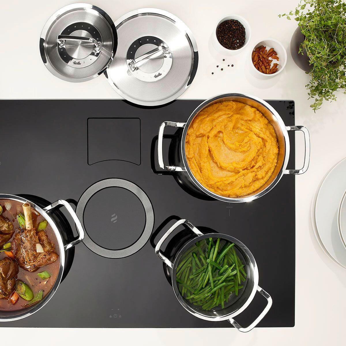 KOCHTOPFSET ORIGINAL-PROFI COLLECTION® 5-teilig  - Silberfarben, Design, Metall - Fissler