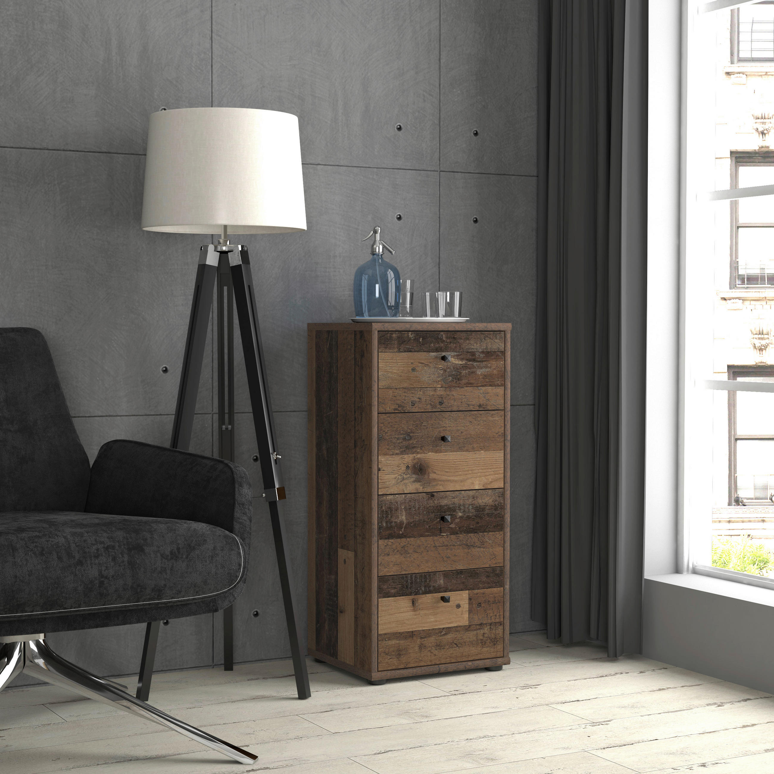 KOMMODE  in 38,6/85,5/34,8 cm  - Dunkelbraun/Graubraun, Design, Holzwerkstoff/Kunststoff (38,6/85,5/34,8cm)