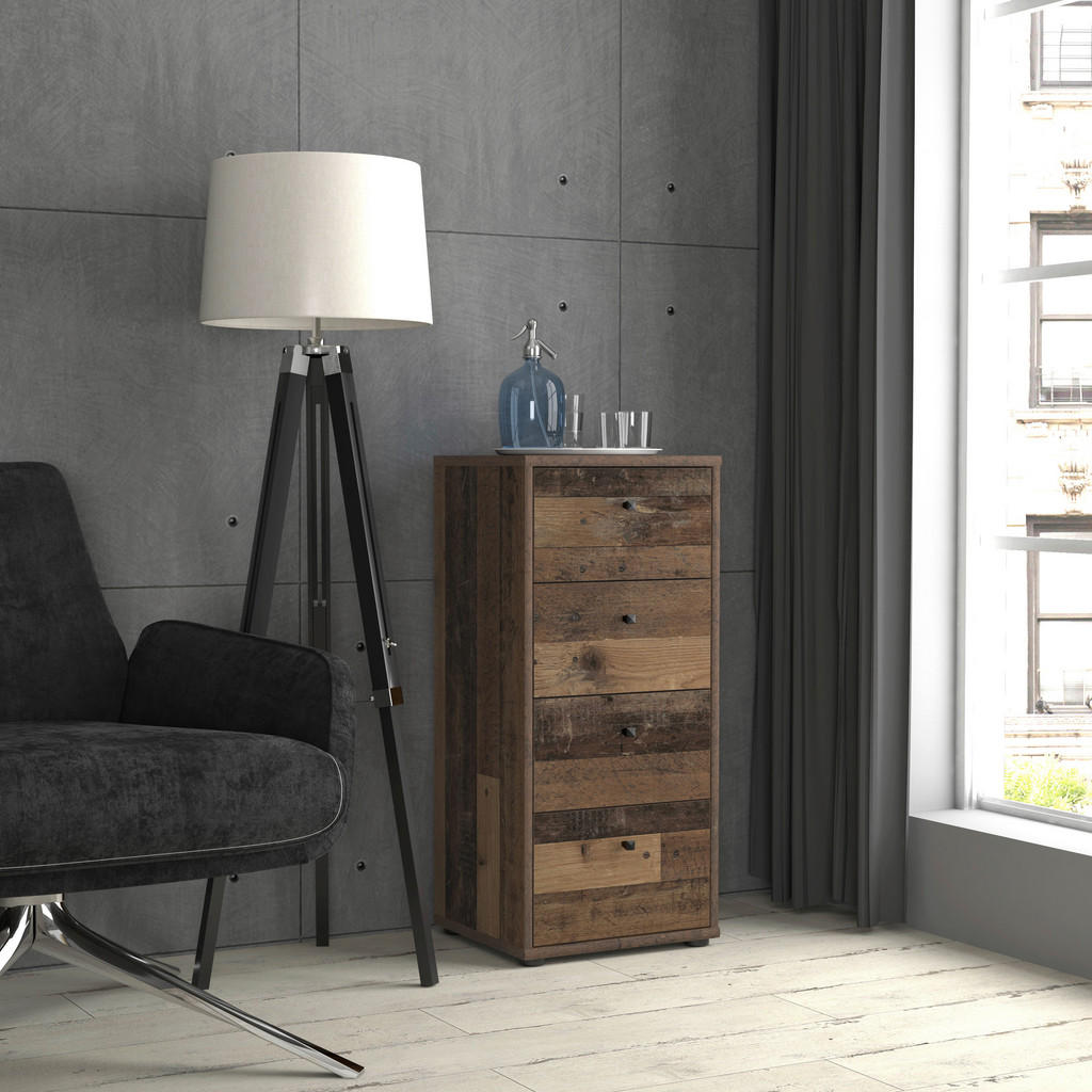 Thumbnail - Kommode, Dunkelbraun, Graubraun, Kunststoff, 4 Schublade(n) Schubladen, 38.6x85.5x34.8 cm, Typenauswahl, Beimöbel erhält...