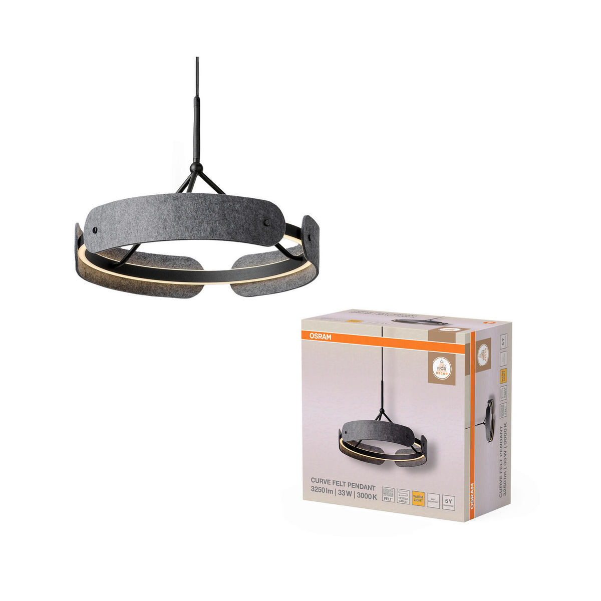 LED-HÄNGELEUCHTE 43/150 cm  - Dunkelgrau, Basics, Kunststoff/Textil (43/150cm) - Osram