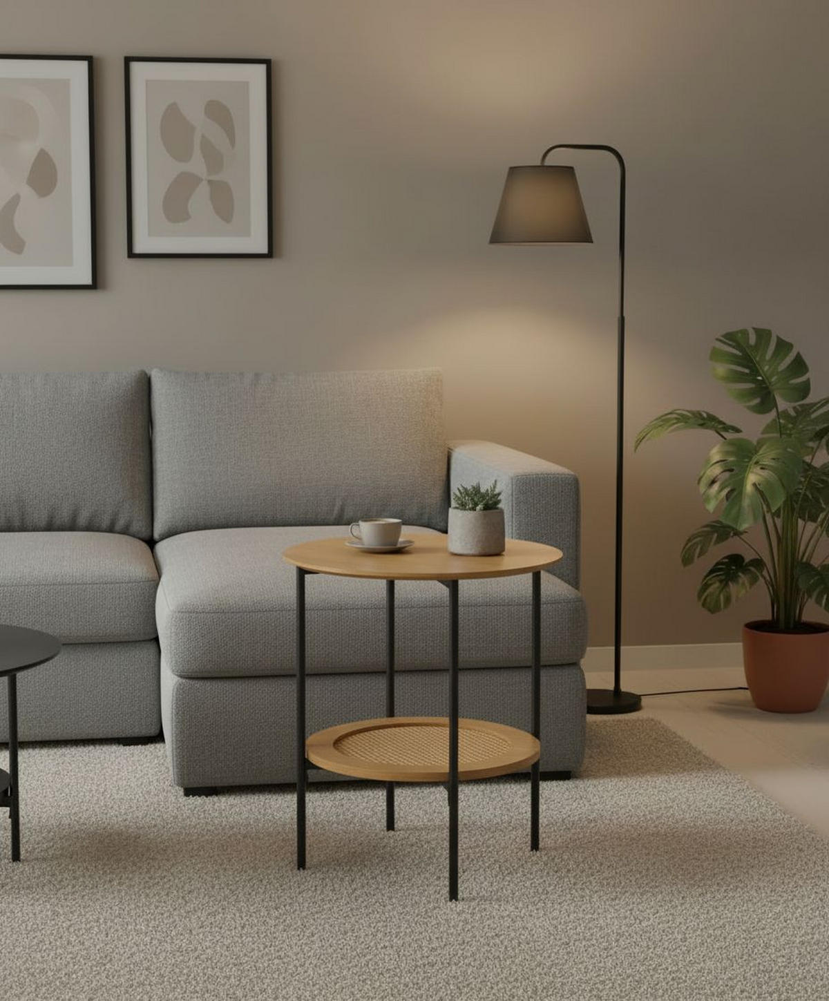 BEISTELLTISCH 50/50/50 cm PENSACOLA Schwarz, Eichefarben rund  - Eichefarben/Schwarz, MODERN, Holzwerkstoff/Metall (50/50/50cm) - Boxxx