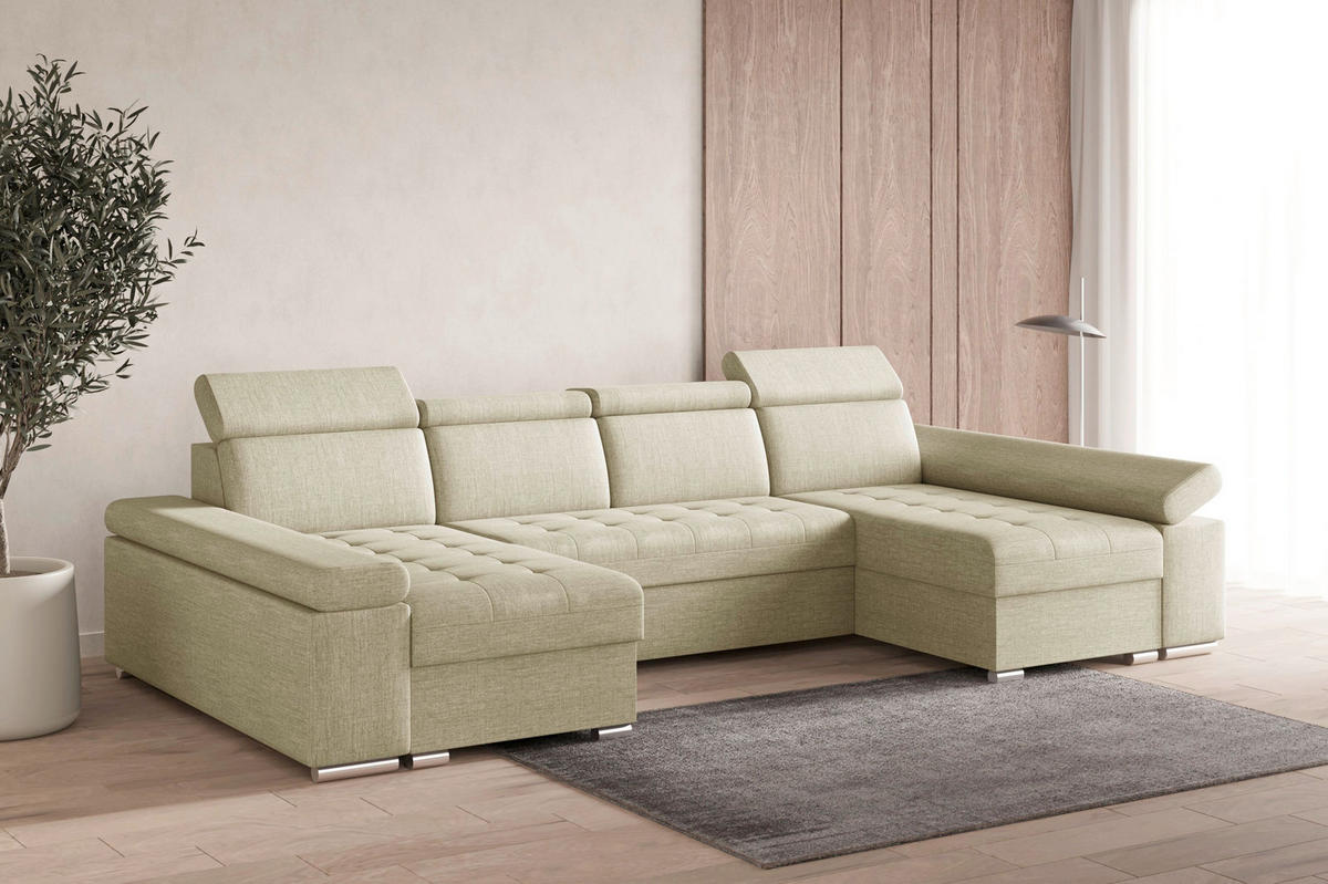 WOHNLANDSCHAFT TORONTO U Creme Webstoff  - Silberfarben/Creme, Design, Textil (168/330/168cm) - MID.YOU