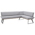 ECKBANK 243/183 cm Webstoff Schwarz, Eichefarben, Hellgrau Eiche massiv Metall   - Eichefarben/Hellgrau, Design, Holz/Textil (243/183cm) - Voleo