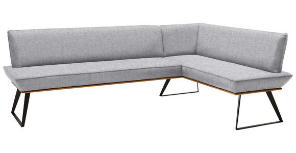 ECKBANK 243/183 cm Webstoff Schwarz, Eichefarben, Hellgrau Eiche massiv Metall - Eichefarben/Hellgrau, Design, Holz/Textil (243/183cm) - Voleo