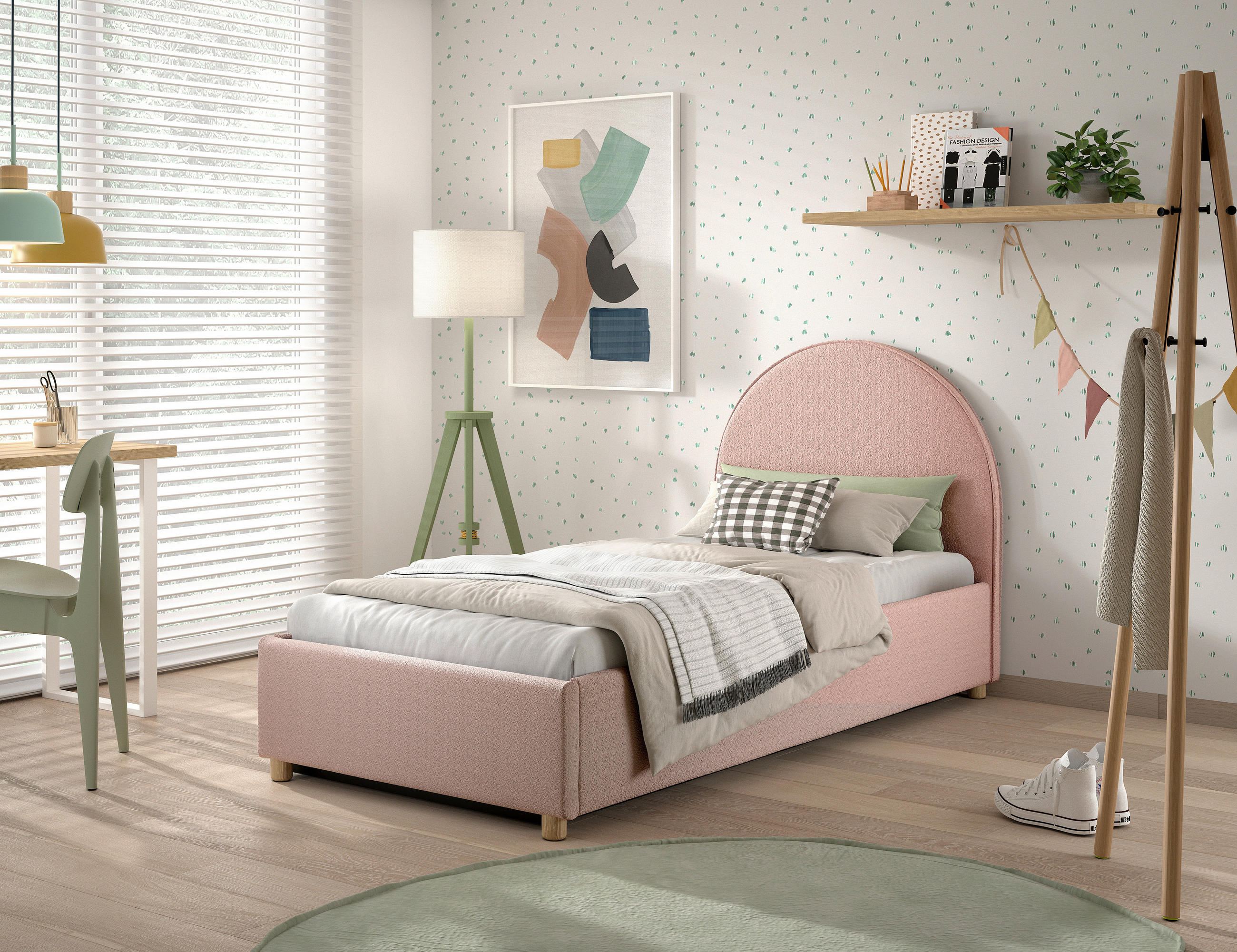 KINDER-/JUNIORBETT - Naturfarben/Rosa, ROMANTIK / LANDHAUS, Holz/Textil (90/200cm) - Vipack