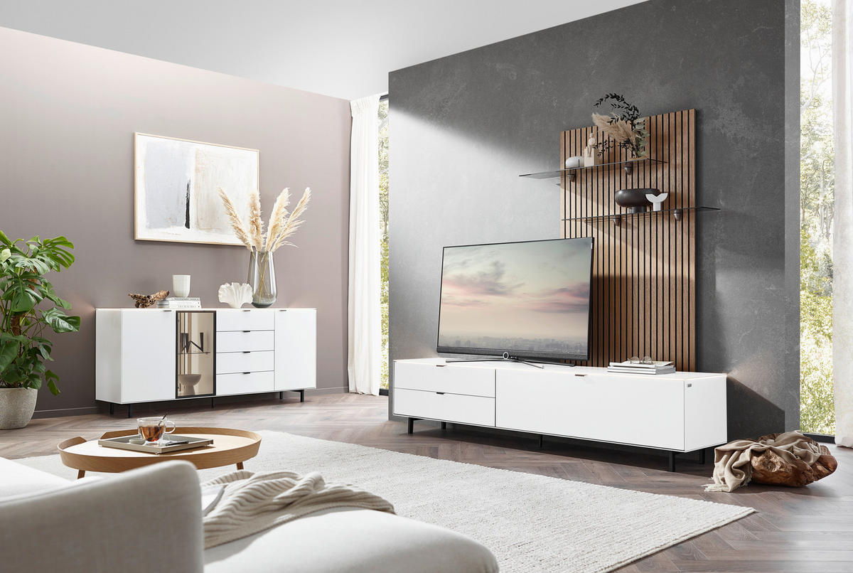 WOHNWAND RIANI 3-teilig  in Naturfarben, Weiß  216/149/46 cm   - Weiß/Naturfarben, Design, Holzwerkstoff (216/149/46cm) - Dieter Knoll