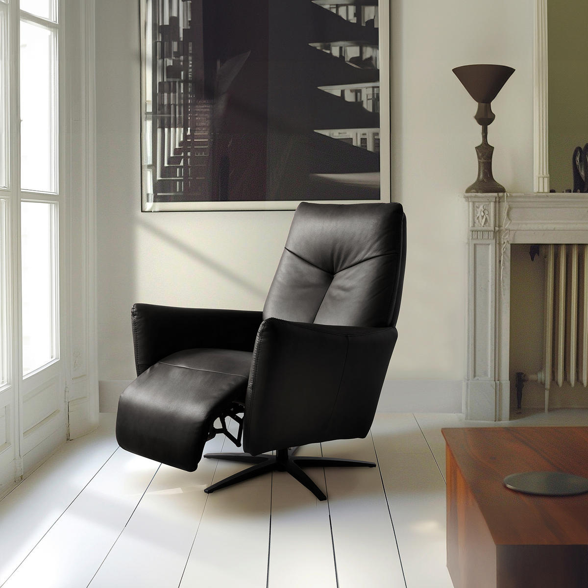 RELAXSESSEL Leder Schwarz  - Schwarz, Design, Leder/Metall (76/107/88cm) - Livetastic