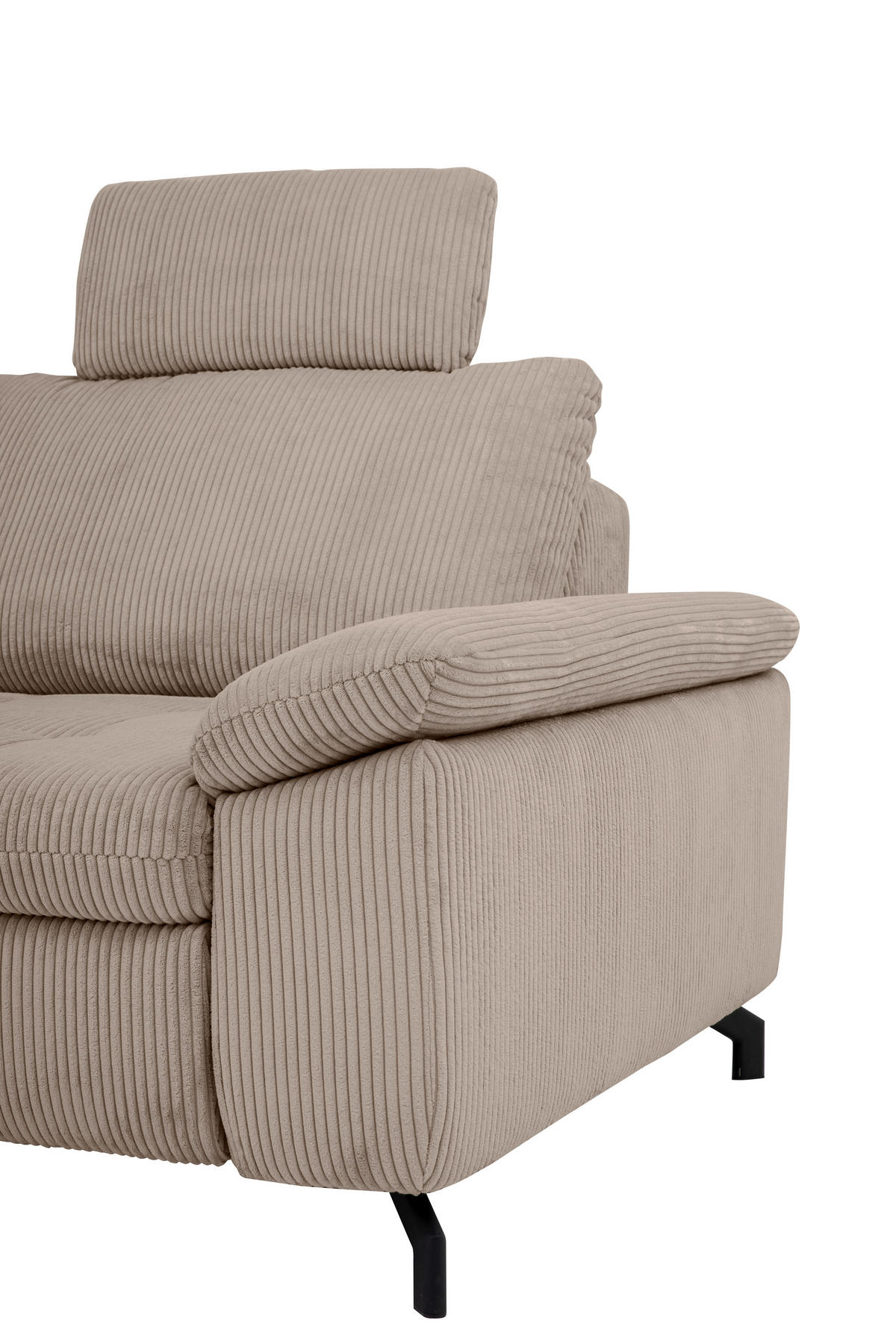 ECKSOFA inkl. Funktionen Sense Hellbraun Cord, Velours  - Hellbraun/Schwarz, Design, Textil/Metall (197/291cm) - Beldomo Style
