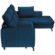 ECKSOFA Blau Chenille  inkl. Zierkissen, Bettkasten, Schlaffunktion, Rücken echt, Kopfteilverstellung, Liegefläche im Originalstoff  - Blau/Schwarz, KONVENTIONELL, Textil/Metall (266/185cm) - Carryhome