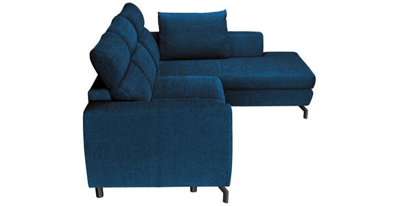 ECKSOFA Blau Chenille  inkl. Zierkissen, Bettkasten, Schlaffunktion, Rücken echt, Kopfteilverstellung, Liegefläche im Originalstoff  - Blau/Schwarz, KONVENTIONELL, Textil/Metall (266/185cm) - Carryhome