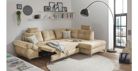 ECKSOFA Creme Velours  - Creme/Schwarz, KONVENTIONELL, Kunststoff/Textil (275/218cm) - Carryhome