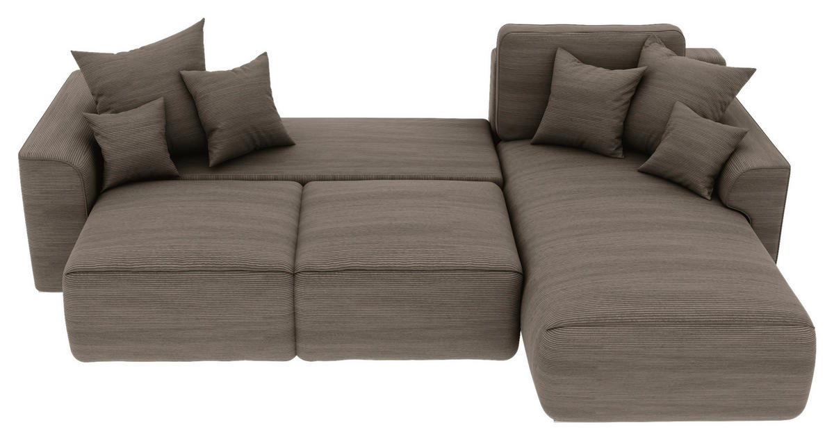 ECKSOFA in Cord Taupe  - Taupe/Chromfarben, Konventionell, Kunststoff/Textil (293/195cm) - MID.YOU