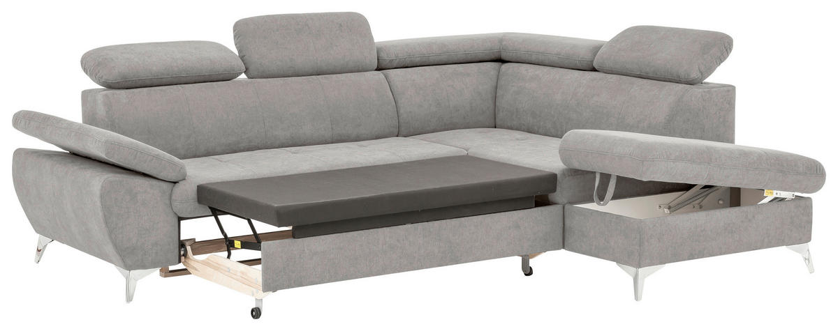 ECKSOFA in Mikrofaser Grau  - Chromfarben/Grau, Konventionell, Textil/Metall (256/209cm) - Livetastic