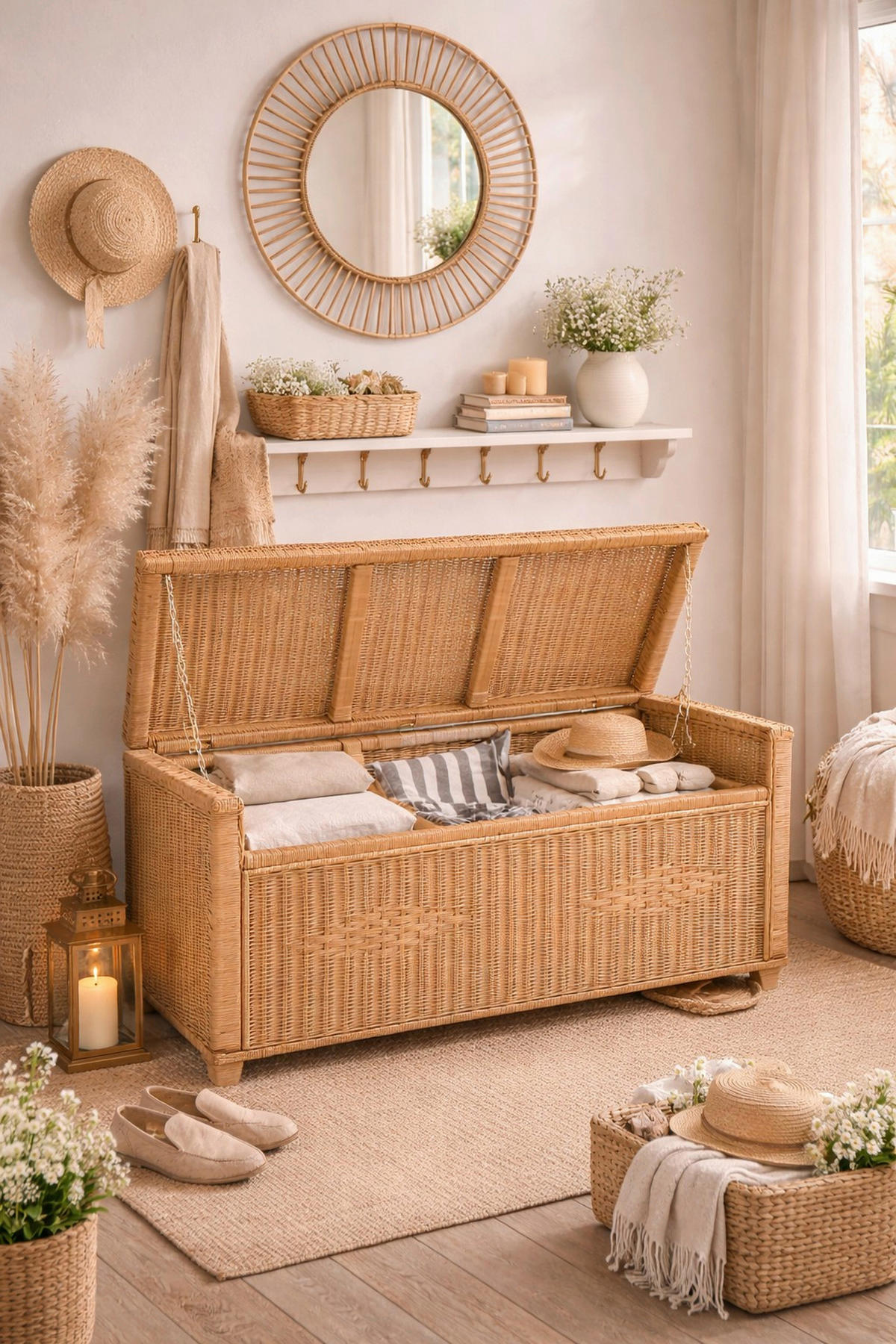 SITZBANK Honig Rattan  - Honig, KONVENTIONELL, Holz (45/90/51cm) - MID.YOU