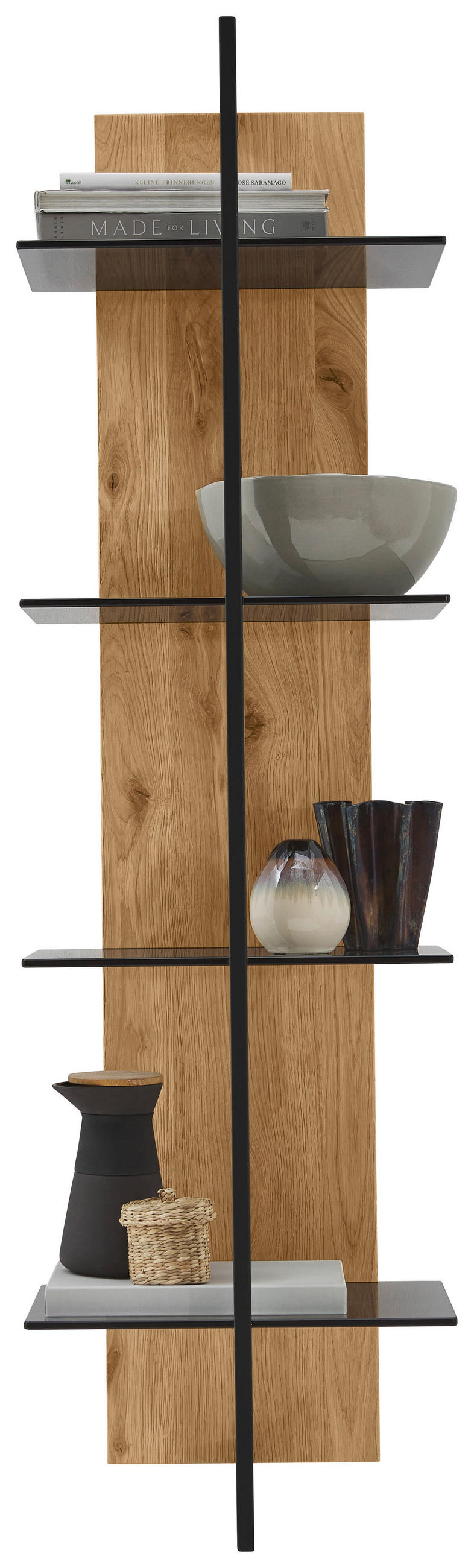 WANDREGAL  38,4/145,1/33 cm  - Eichefarben/Graphitfarben, Natur, Glas/Holz (38,4/145,1/33cm) - Valdera