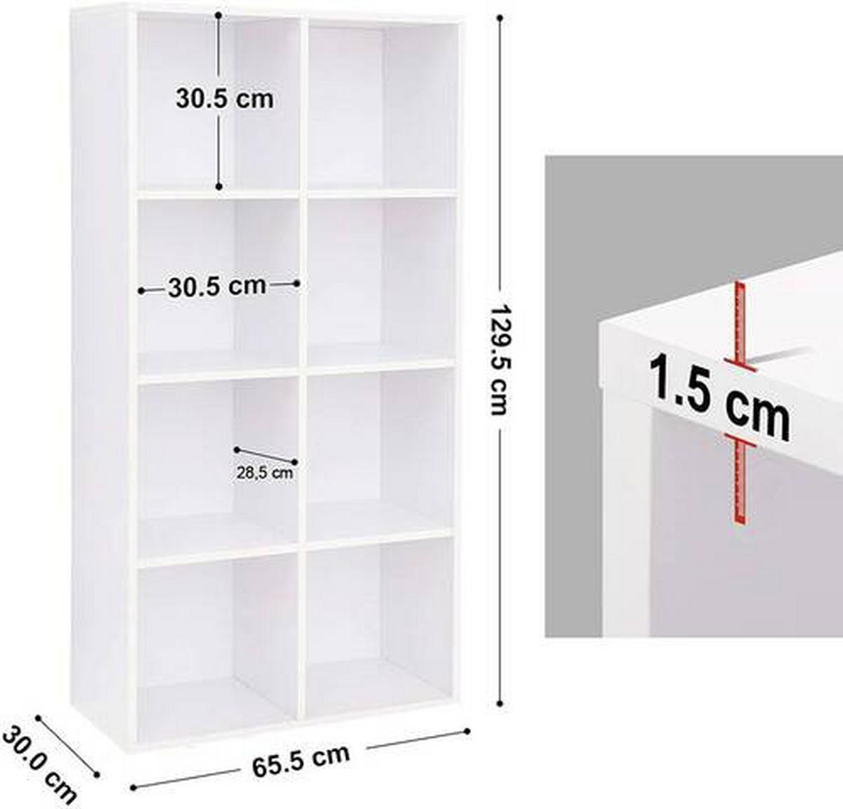 BÜCHERWAND Weiß  - Weiß, Basics, Holzwerkstoff (65,5/129,5/30cm) - Boxxx