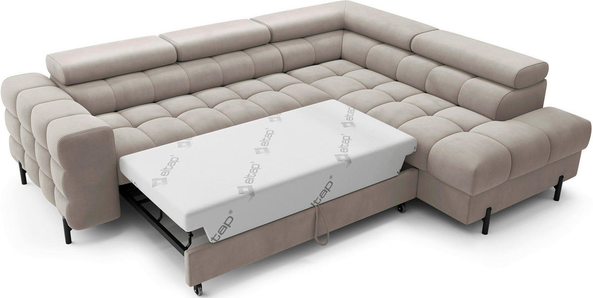 ECKSOFA Beige Plüsch  - Beige/Schwarz, Design, Textil/Metall (276/200cm) - MID.YOU