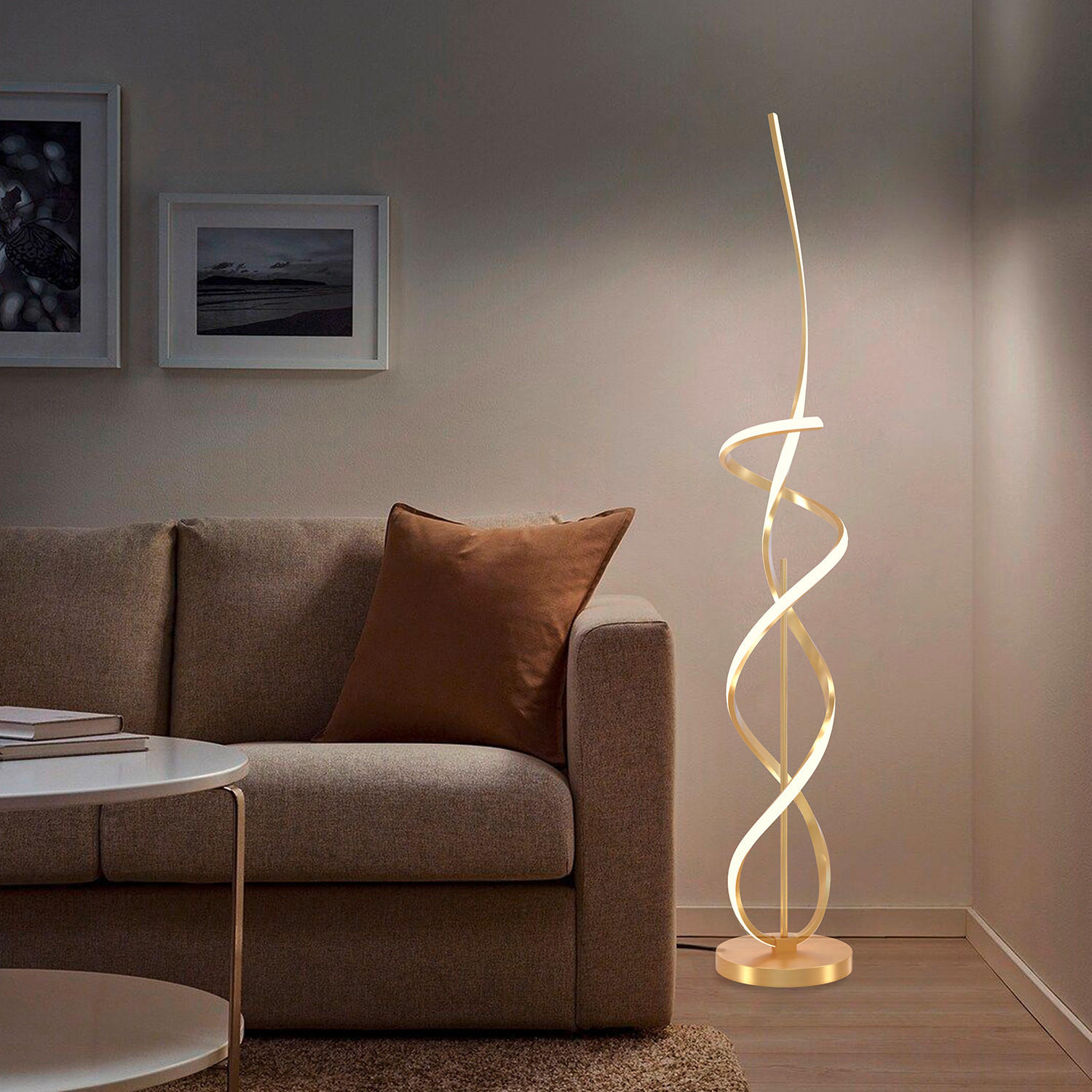 STOJACÍ LED SVÍTIDLO, 25/25/140 cm - barvy zlata/béžová, Design, kov/plast (25/25/140cm)
