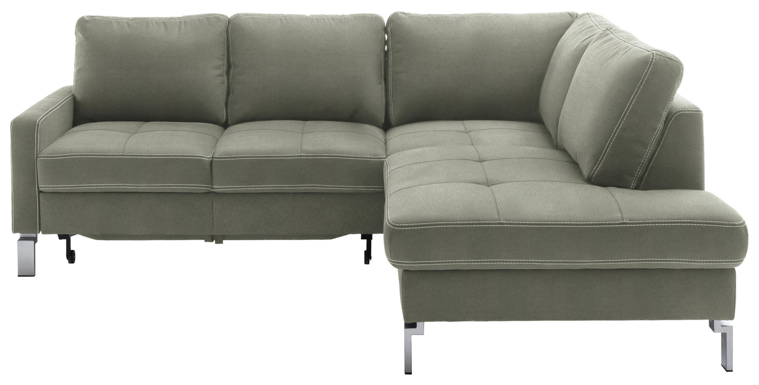 ECKSOFA in Mikrofaser Grau, Grün  - Chromfarben/Beige, Design, Textil/Metall (229/200cm) - Pure Home Lifestyle