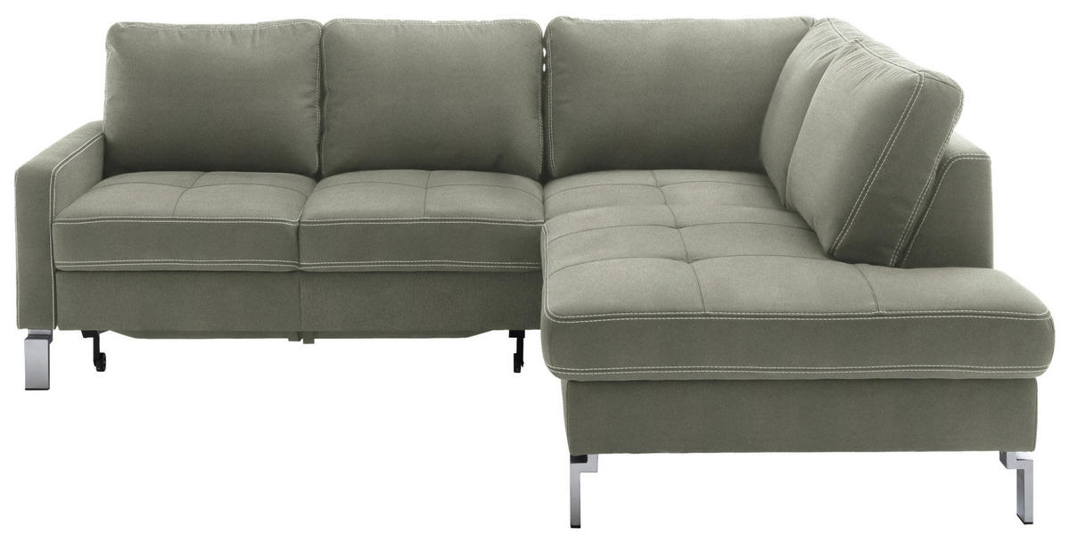 ECKSOFA in Mikrofaser Grau, Grün  - Chromfarben/Beige, Design, Textil/Metall (229/200cm) - Pure Home Lifestyle
