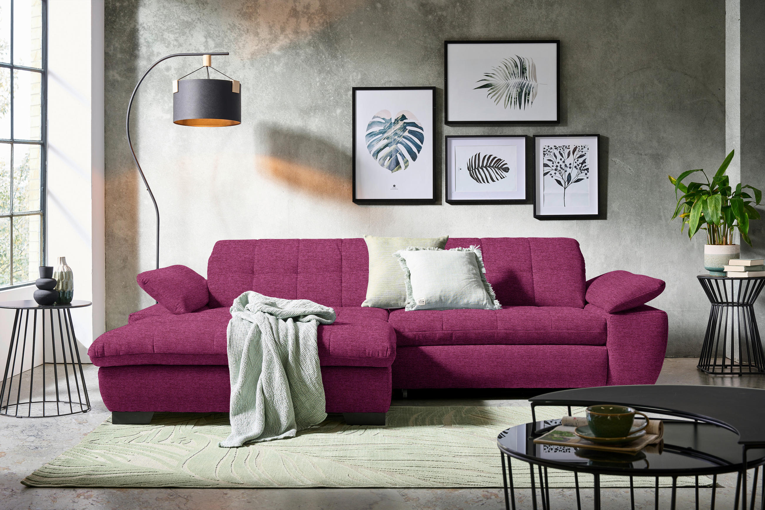 ECKSOFA in Webstoff Lila  - Lila/Schwarz, Design, Textil/Metall (180/265cm) - Carryhome