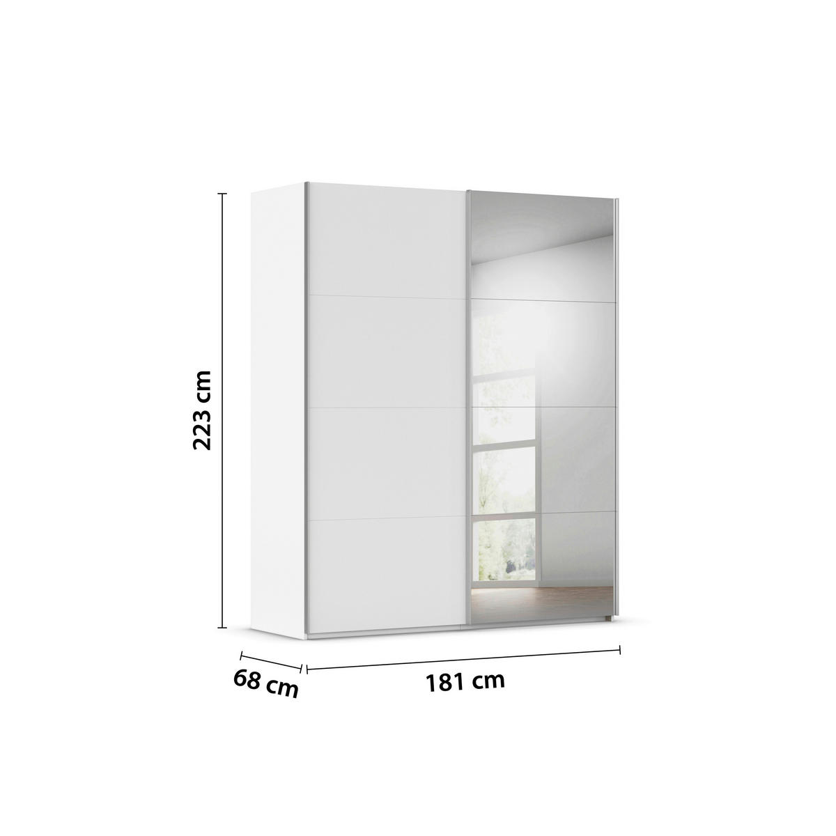 SCHWEBETÜRENSCHRANK 181/223/68 cm 2-türig Weiß  - Alufarben/Weiß, Basics, Glas/Holzwerkstoff (181/223/68cm) - Novel