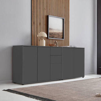 SIDEBOARD Mailand Set 10  in 184,5/73/33 cm  - Anthrazit/Schwarz, MODERN, Holzwerkstoff/Kunststoff (184,5/73/33cm) - MID.YOU