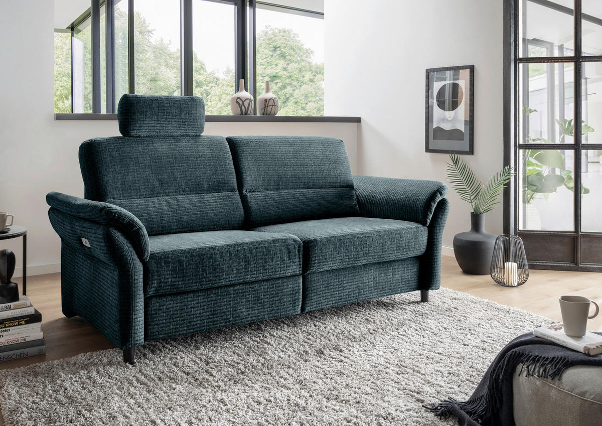 3-SITZER-SOFA in Mikrofaser Blau  - Blau/Schwarz, Modern, Holz/Textil (192/90/89cm) - Livetastic