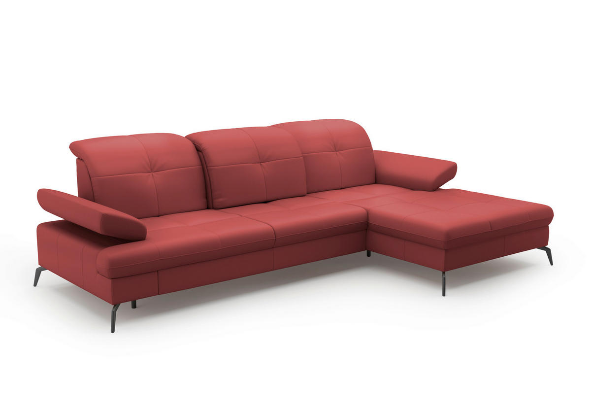 ECKSOFA Rot Kombination Echtleder/Stoff Vliesstoff  - Rot/Schwarz, KONVENTIONELL, Leder/Textil (279/185cm) - Sit & More