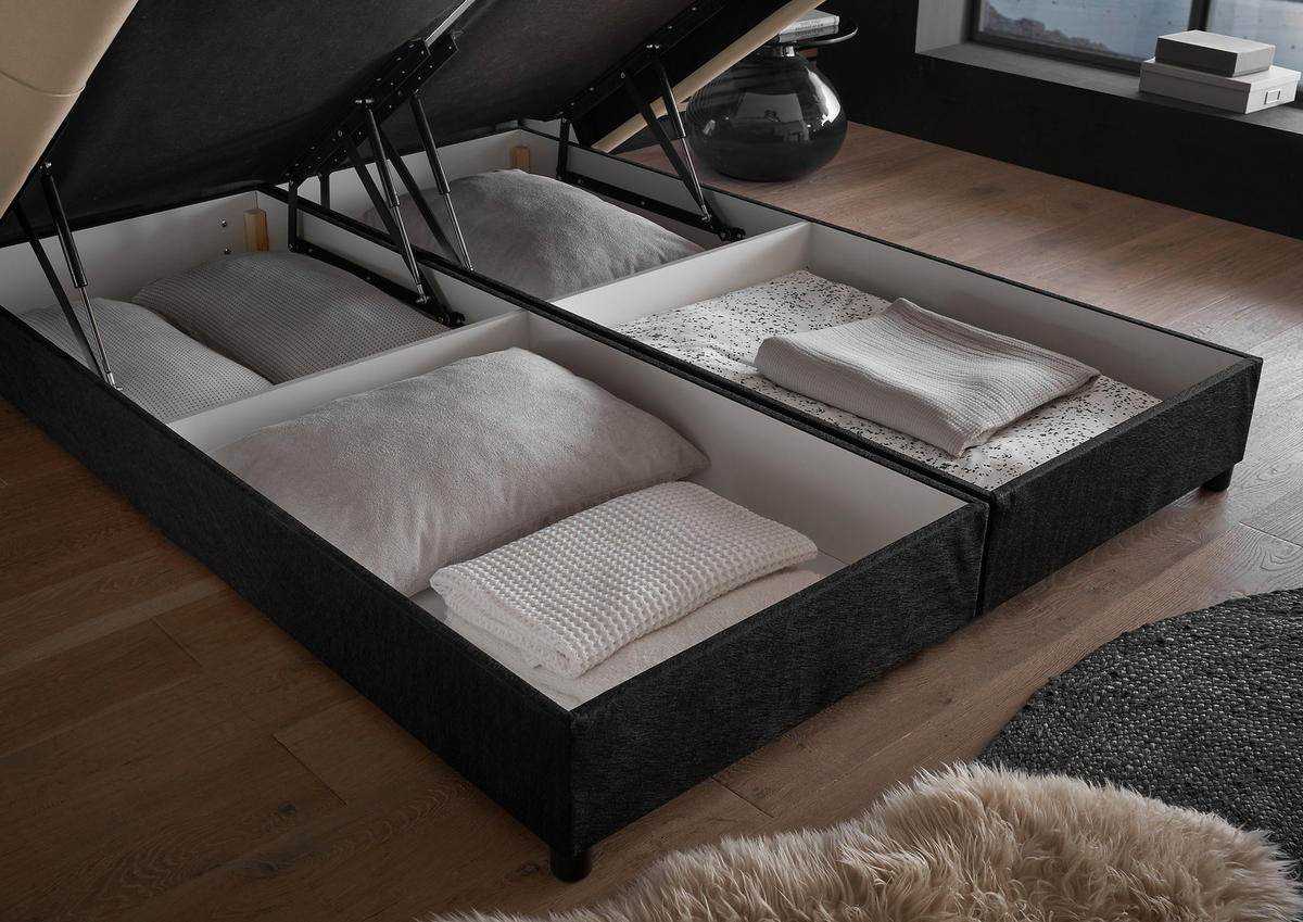 BOXBETT 180/200 cm,  in Kaschmir, gepolstertes Kopfteil, Bettkasten, Matratzen, H3 + H4 = fest + sehr fest  - Kaschmir/Schwarz, Design, Kunststoff/Textil (180/200cm) - Esposa