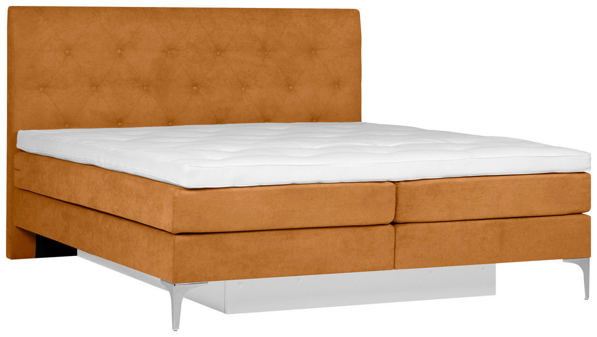 BOXSPRINGBETT 180/200 cm  in Currygelb  - Chromfarben/Currygelb, Design, Textil/Metall (180/200cm) - Welnova