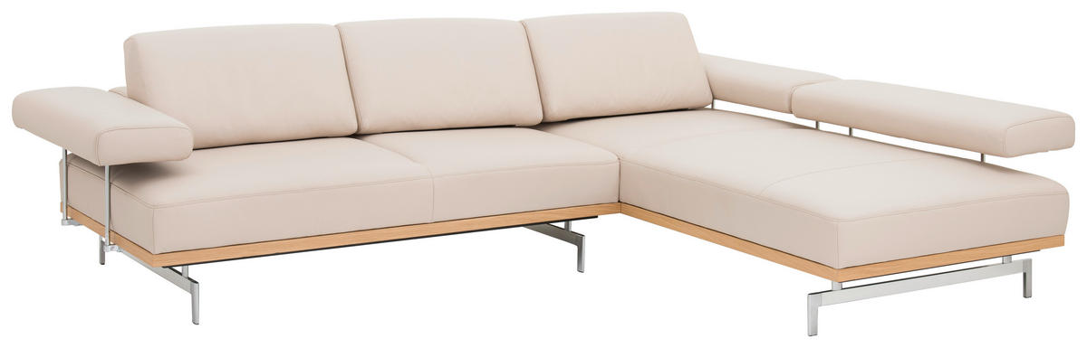 ECKSOFA in Echtleder Beige  295/237 cm  - Beige/Alufarben, Design, Leder (295/237cm) - Joop!