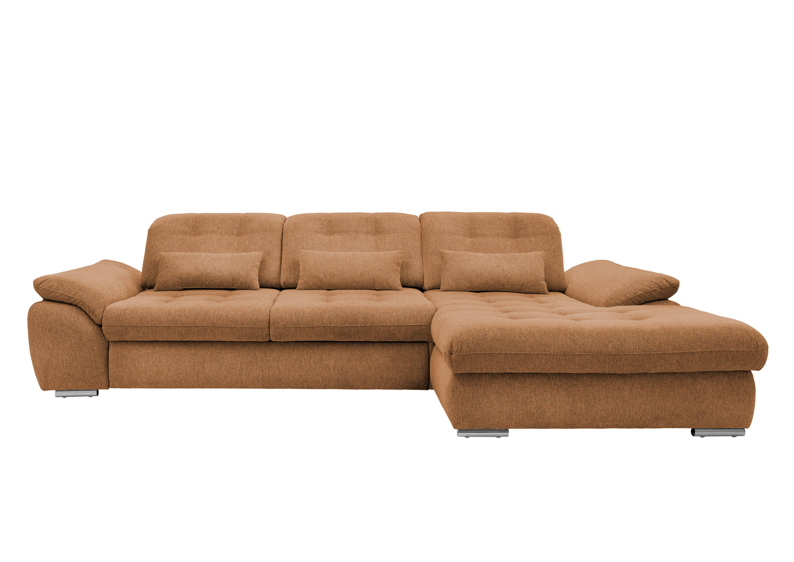 ECKSOFA Currygelb Chenille Nierenkissen, Bettkasten, Schlaffunktion, Rücken echt, Kopfteilverstellung, Sitztiefenverstellung, Liegefläche im Originalstoff  - Chromfarben/Currygelb, MODERN, Textil/Metall (314/184cm) - Livetastic