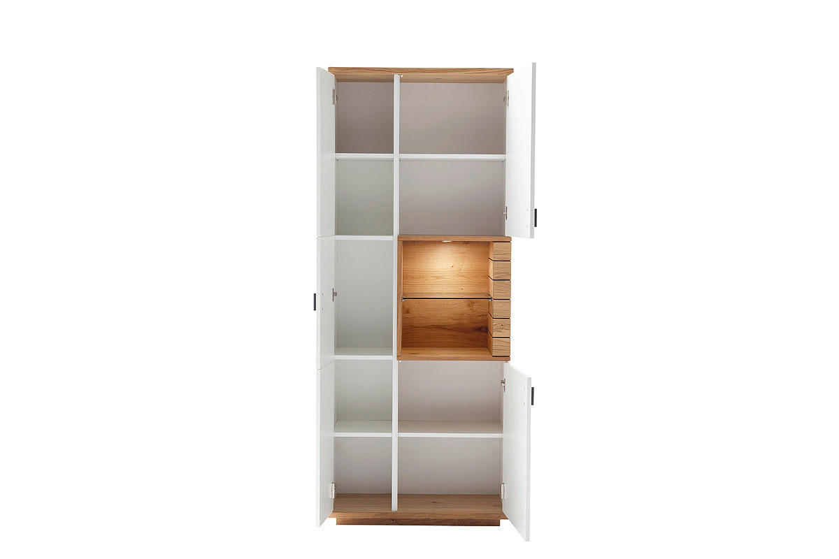 VITRINE Weiss, Wildeiche  80/202/37 cm  - Wildeiche/Weiss, Design, Glas/Holz (80/202/37cm) - Novel