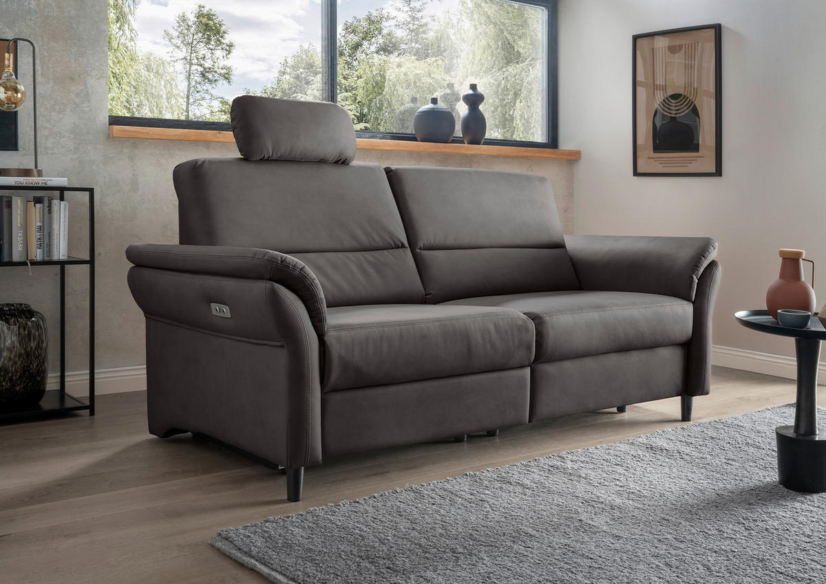 3-SITZER-SOFA in Lederlook Anthrazit  - Anthrazit/Schwarz, MODERN, Holz/Textil (192/90/89cm) - Livetastic