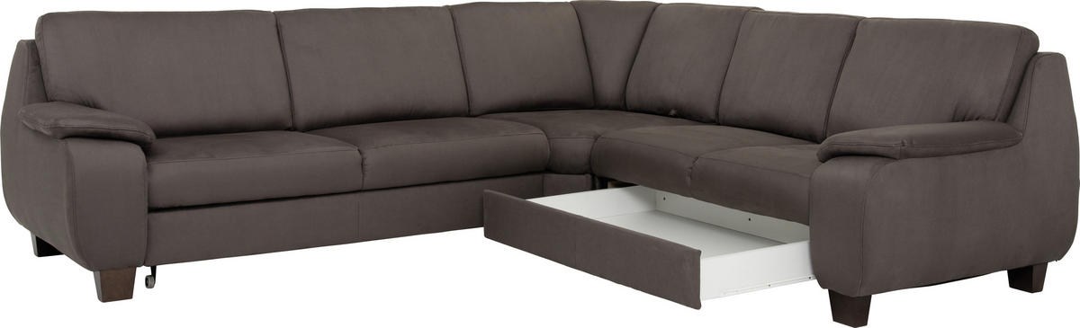 WOHNLANDSCHAFT Dunkelbraun  - Dunkelbraun, KONVENTIONELL, Holz/Textil (274/244cm) - Beldomo System