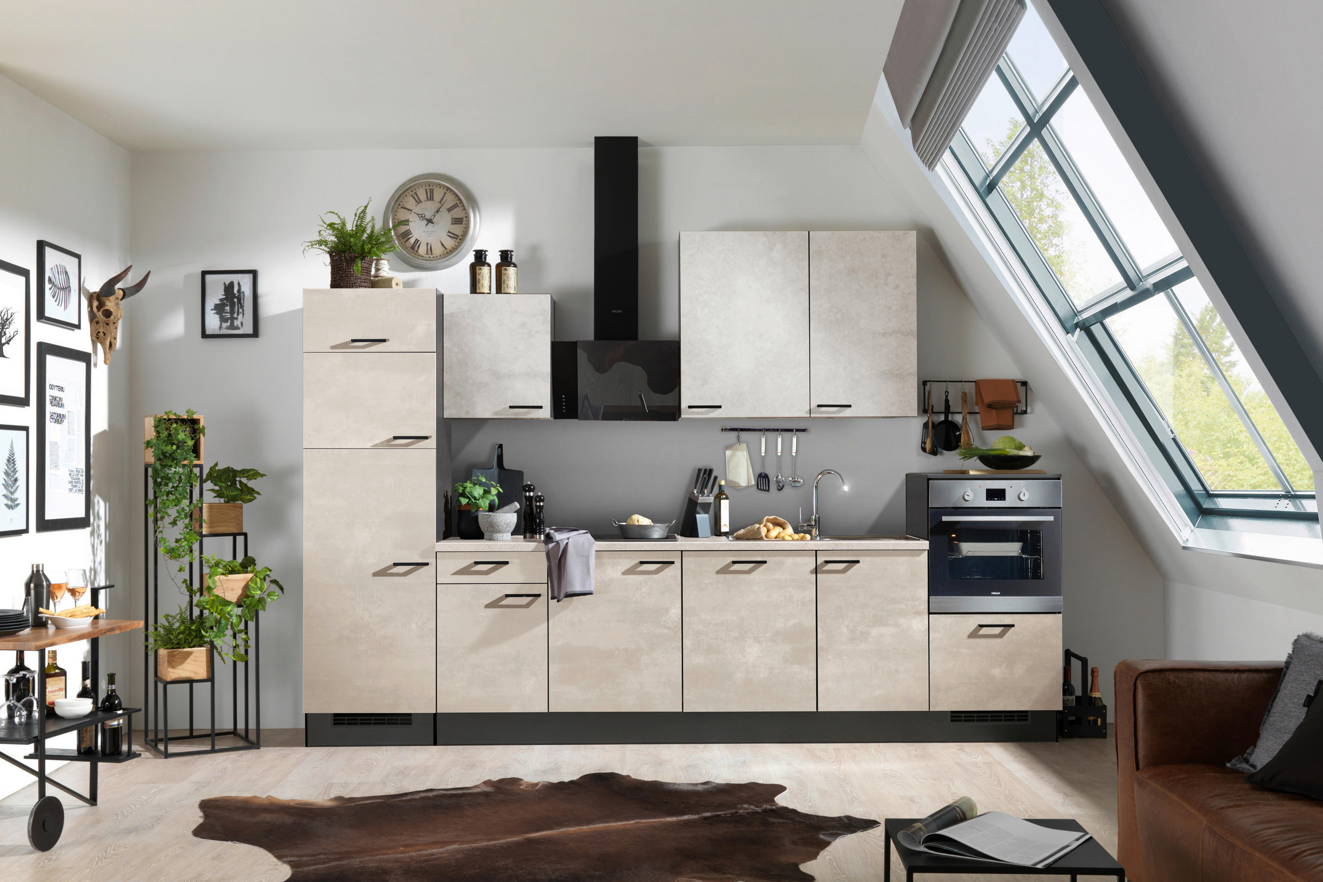 KÜCHENLEERBLOCK 340 cm   in Graphitfarben, Hellgrau, Sandfarben  - Sandfarben/Hellgrau, Design, Holzwerkstoff/Metall (340cm) - Xora
