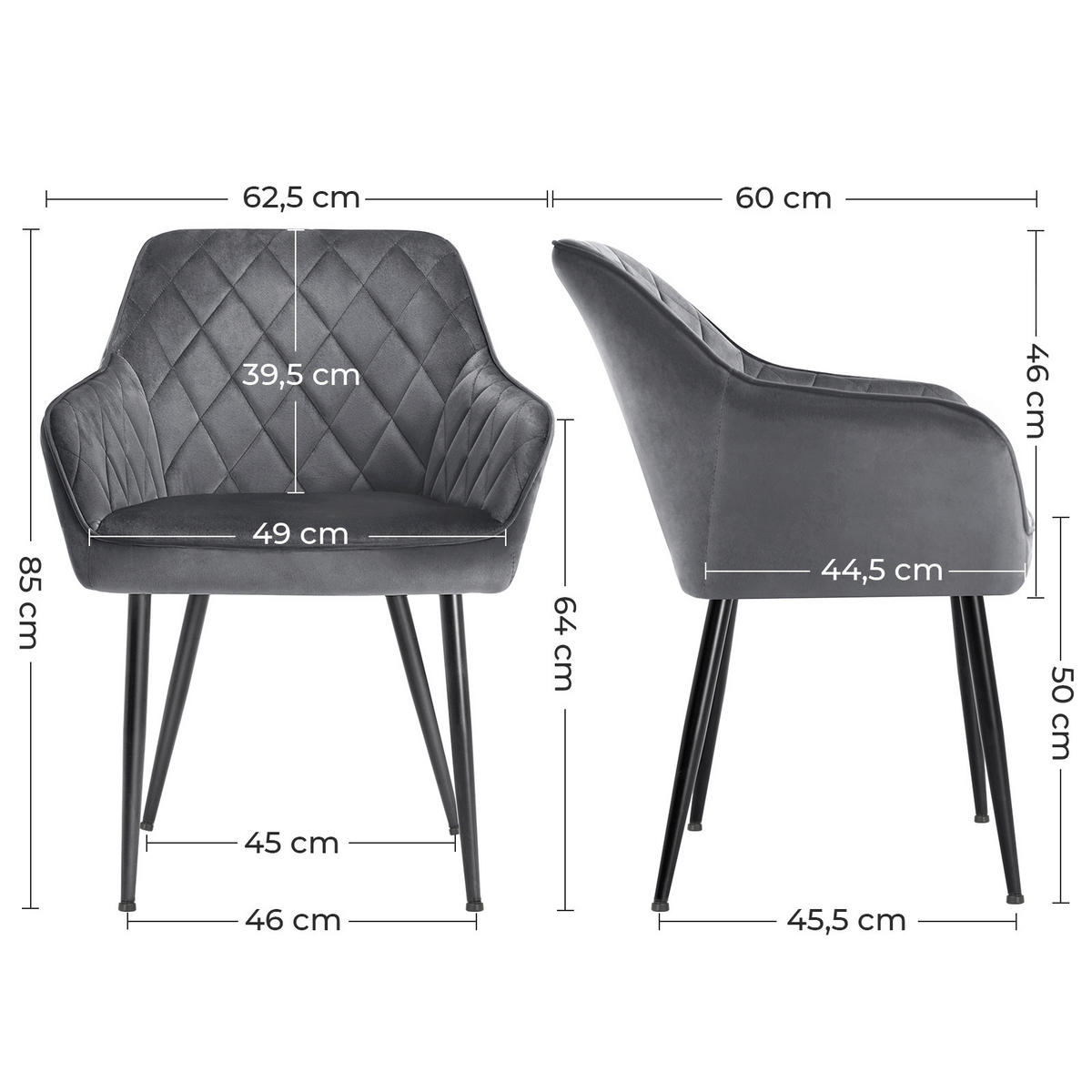 STUHL  in Carbonstahl Metall, Textil, Holzwerkstoff  - Schwarz/Grau, Basics, Holzwerkstoff/Textil (62.5/85/60cm)