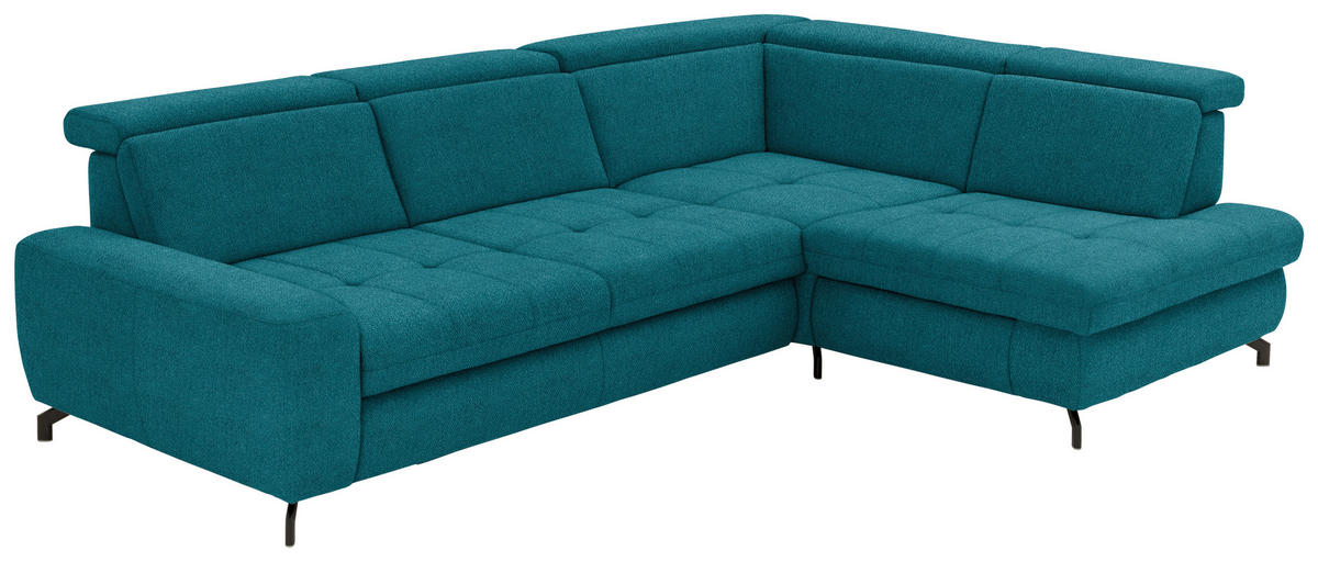 ECKSOFA in Chenille Petrol  310/220 cm  - Petrol/Schwarz, Design, Textil/Metall (310/220cm) - Beldomo Style