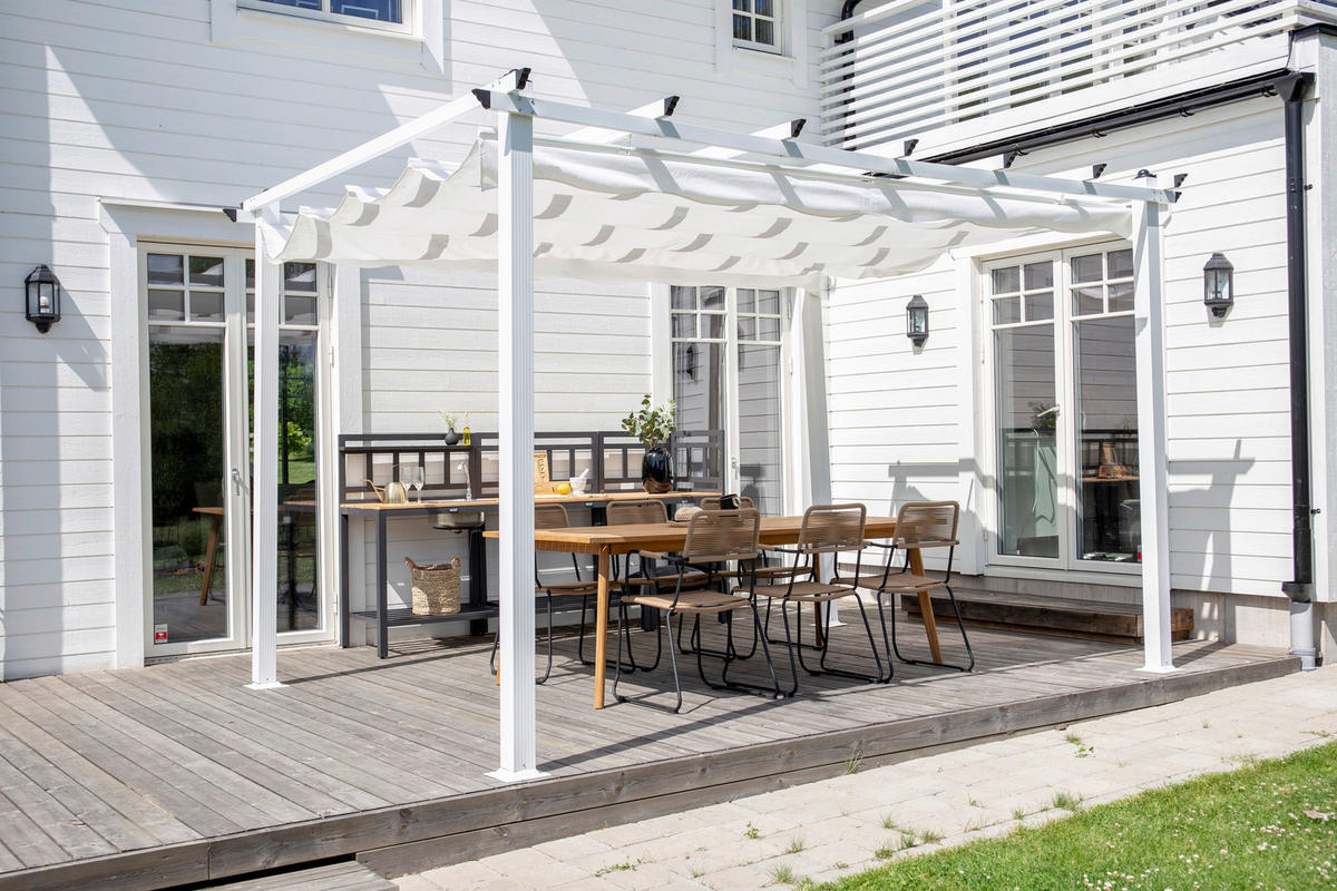 PERGOLA 395/245/295 cm   - Weiß, KONVENTIONELL, Textil/Metall (395/245/295cm) - Gardenson