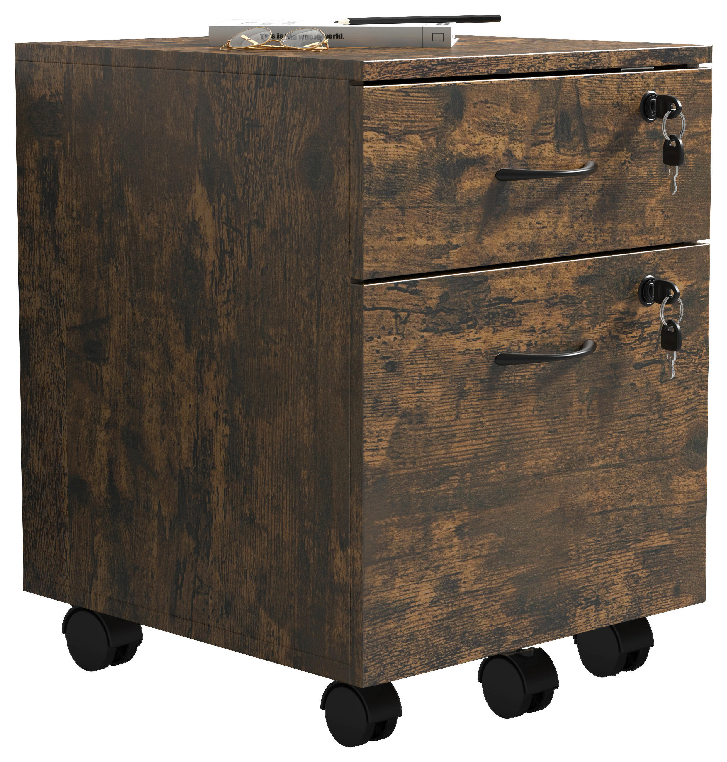 ROLLCONTAINER Eiche dunkel  - Eiche dunkel/Schwarz, Design, Holzwerkstoff/Kunststoff (40/54/44cm) - MID.YOU