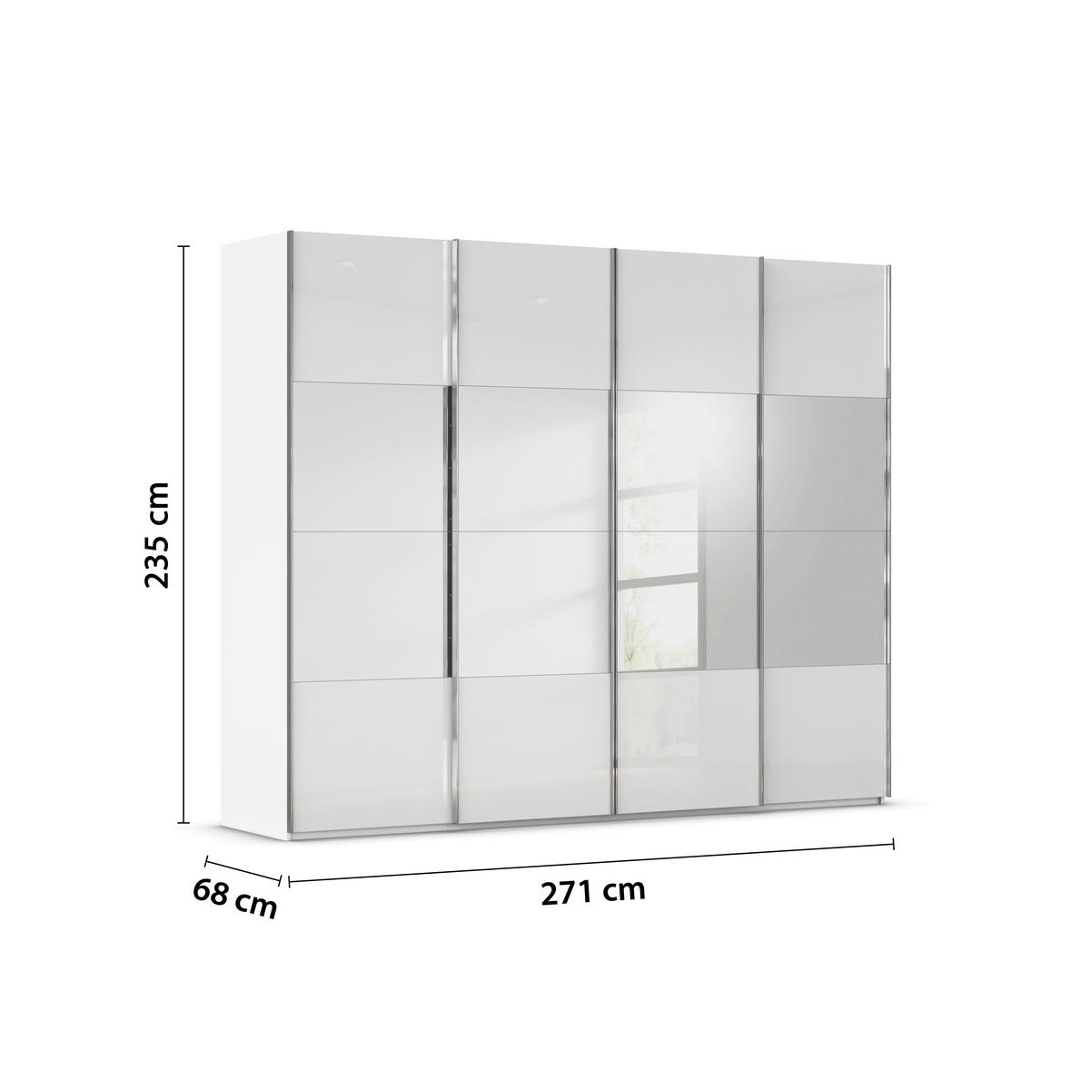 SCHWEBETÜRENSCHRANK 271/235/68 cm 4-türig Weiß  - Chromfarben/Weiß, Design, Glas/Holzwerkstoff (271/235/68cm) - Novel