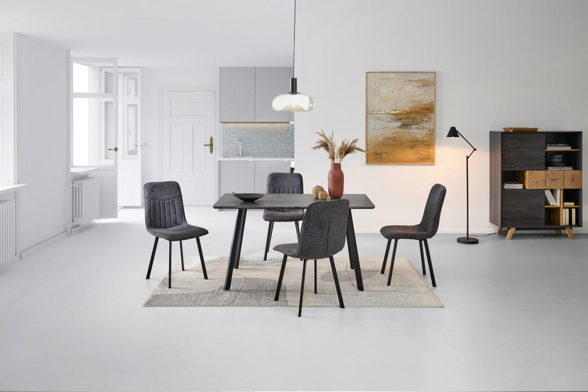 MATGRUPP i metall, textil, trämaterial grå  - grå, Klassisk, metall/trämaterial (140/46/75/88/80/57cm) - MID.YOU