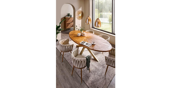 ESSTISCH Ulme massiv oval Goldfarben, Ulmefarben  - Ulmefarben/Goldfarben, LIFESTYLE, Holz/Metall (254/135/78cm) - Ambia Home