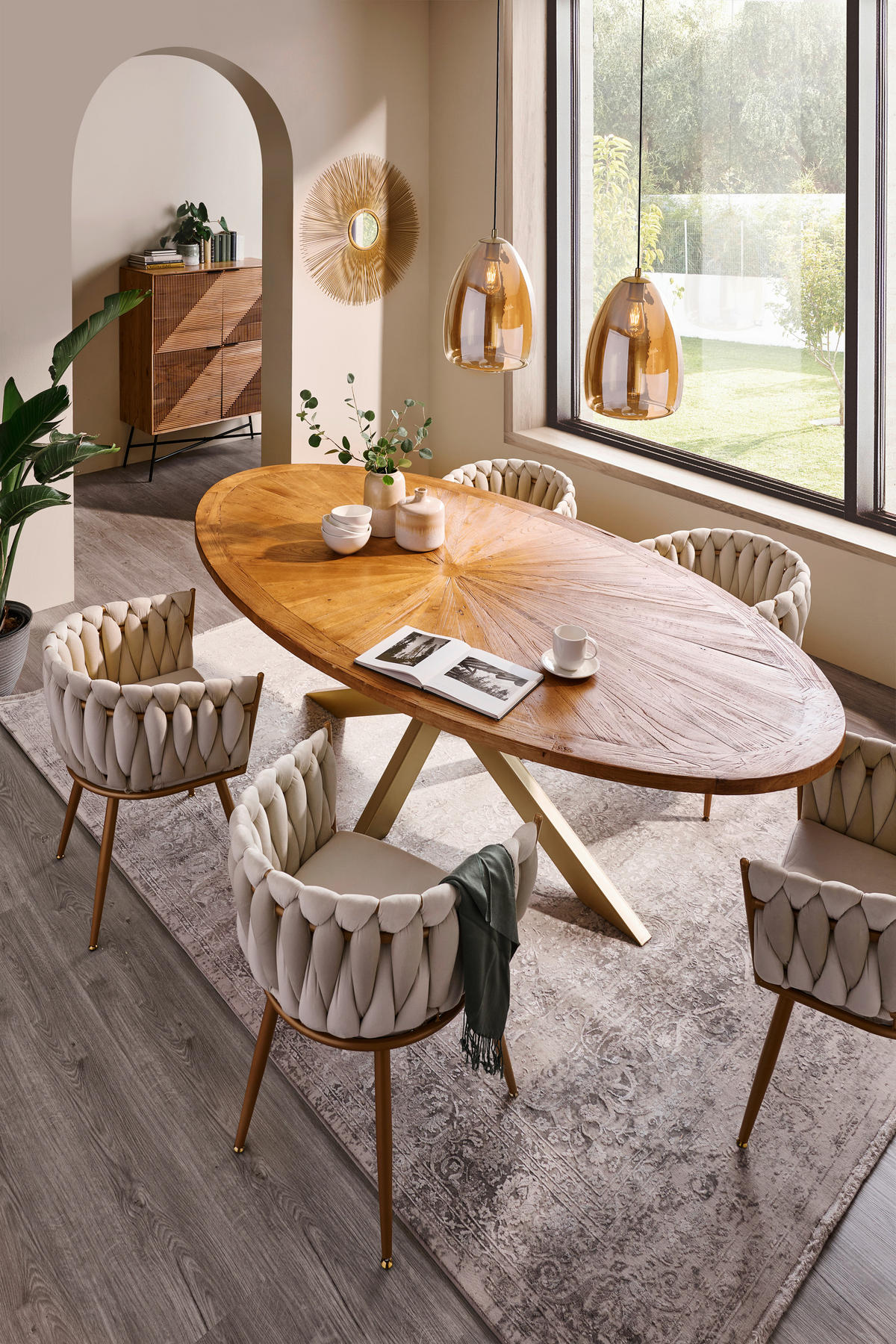 ESSTISCH Ulme massiv oval Ulmefarben, Goldfarben  - Ulmefarben/Goldfarben, LIFESTYLE, Holz/Metall (254/135/78cm) - Ambia Home