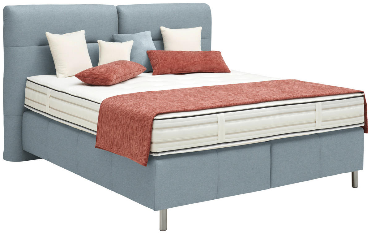 BOXSPRINGBETT 160/200 cm  in Hellblau  - Alufarben/Hellblau, KONVENTIONELL, Textil/Metall (160/200cm) - Dieter Knoll