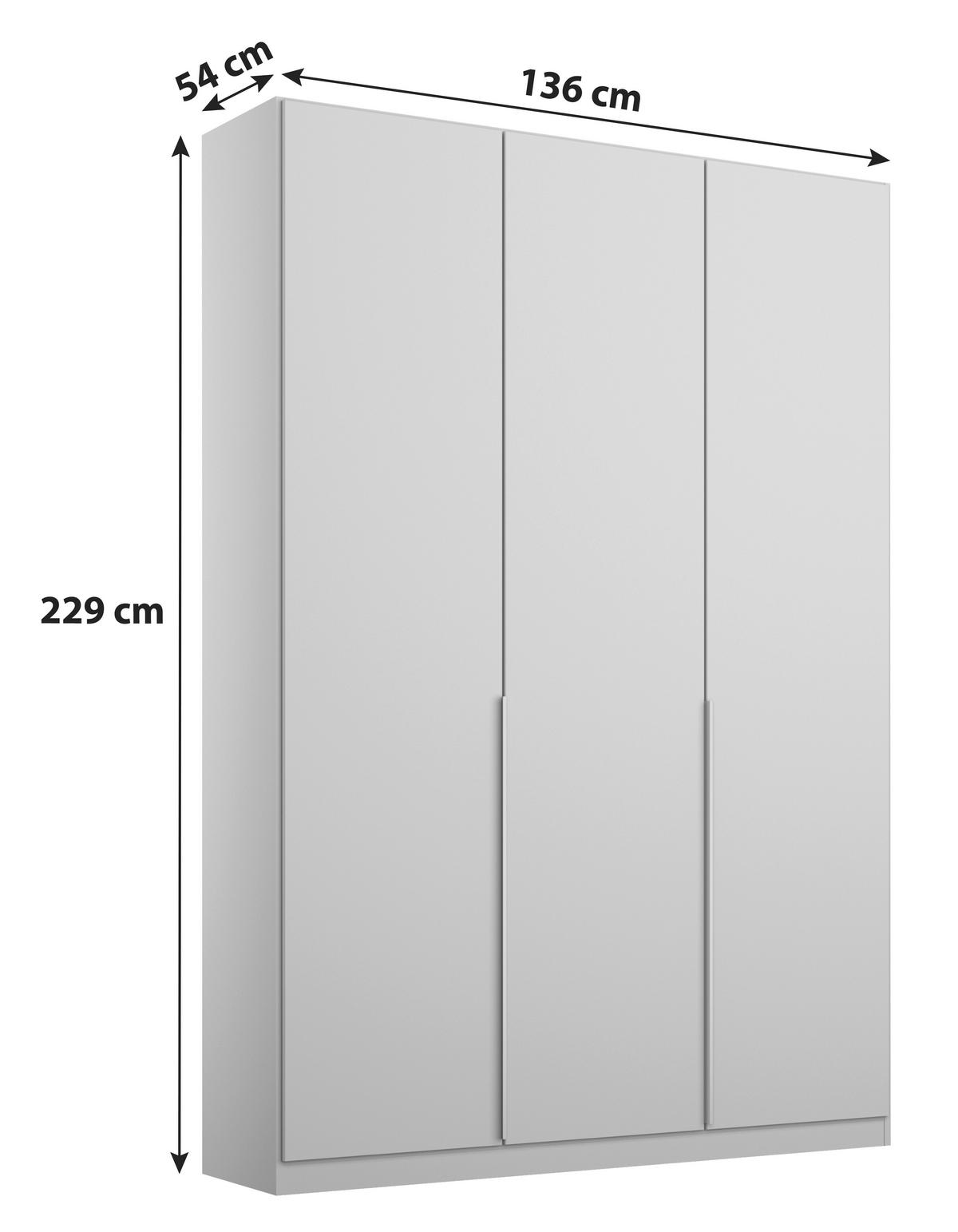 DREHTÜRENSCHRANK 136/229/54 cm 3-türig Hellgrau  - Hellgrau/Alufarben, MODERN, Holzwerkstoff (136/229/54cm) - Rauch Möbel